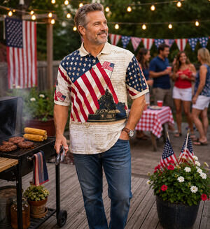 Cotton Traders Sport Mens L USA Flag Constitution Freedom Polo Shirt Patriotic